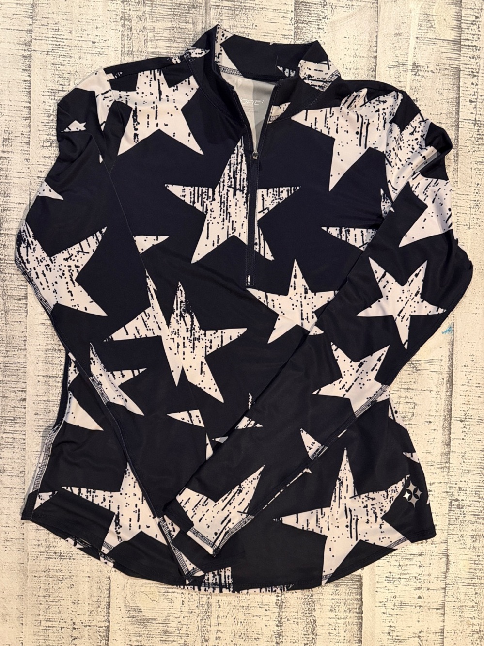 Oh My Stars—Jofit Navy and White Star-Print Quarter Zip Pullover